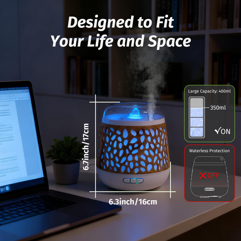 Dancing Water Aromatherapy Diffusers Humidifier Tabletop Fountain Essential Oil Diffuser 8 Colors Mood Light, Water Flow Sounds, White Noise, 500ml Water tank, Home Zen Decor