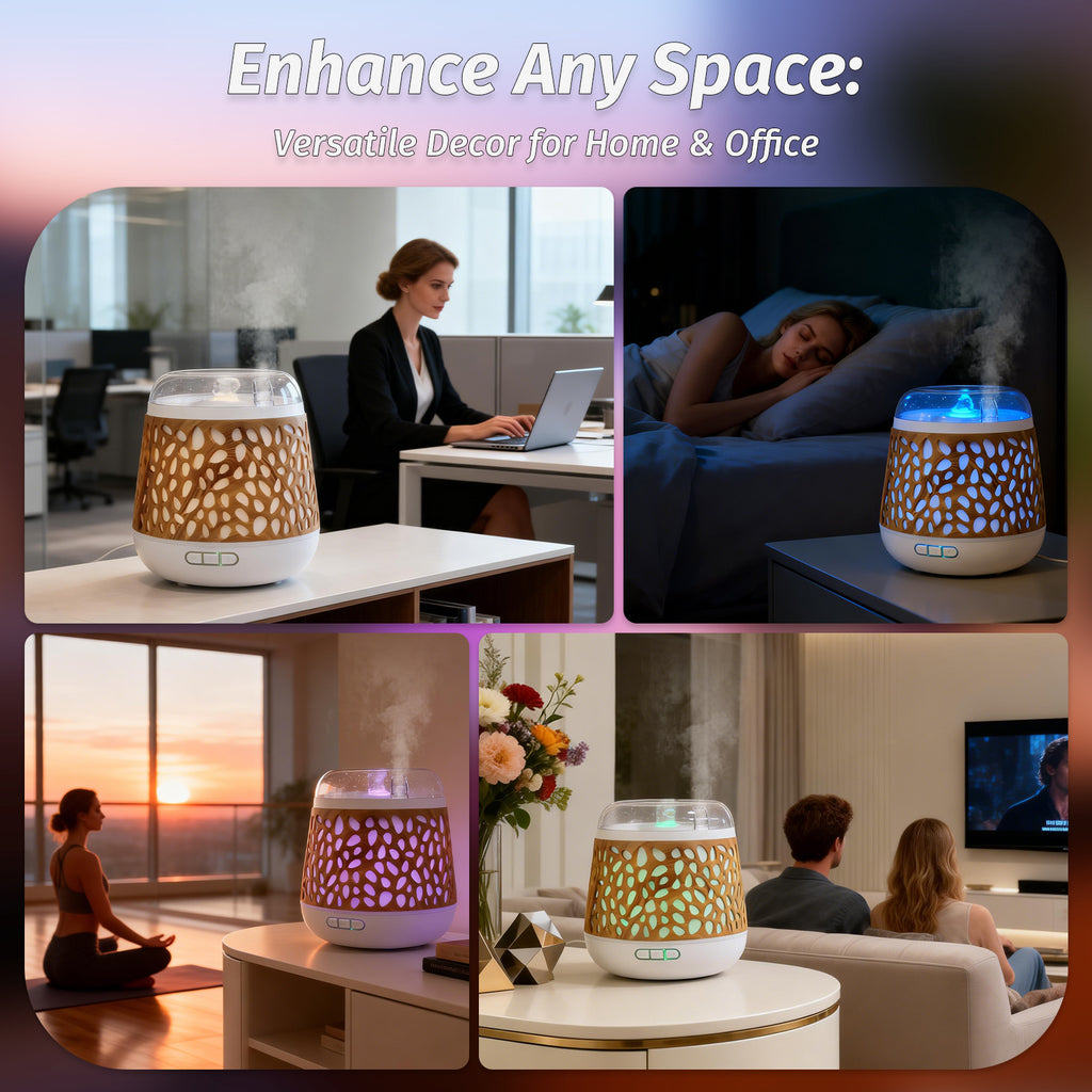 Dancing Water Aromatherapy Diffusers Humidifier Tabletop Fountain Essential Oil Diffuser 8 Colors Mood Light, Water Flow Sounds, White Noise, 500ml Water tank, Home Zen Decor